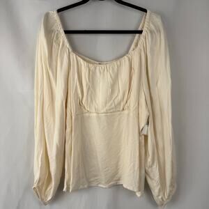 Old Navy Ivory Baby Doll Off Shoulder Cottagecore Ruched Blouse NEW XXL
